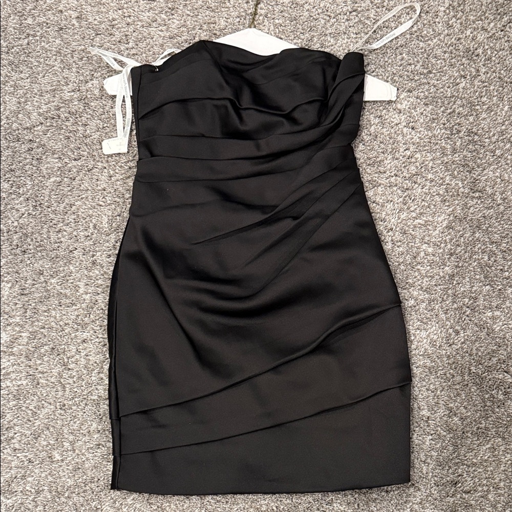 David's Bridal Black Satin Mini Dress